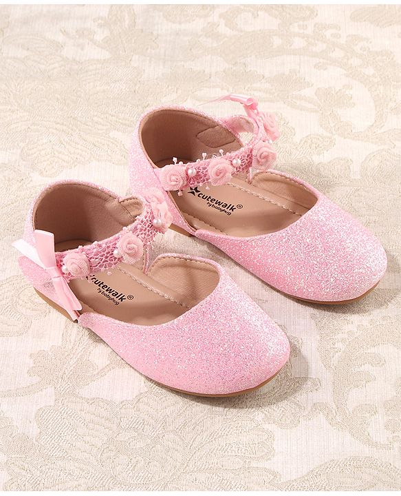 Cute Walk by Babyhug Velcro Closure Bellies with Lace Floral & Pearl Detailing - Pink