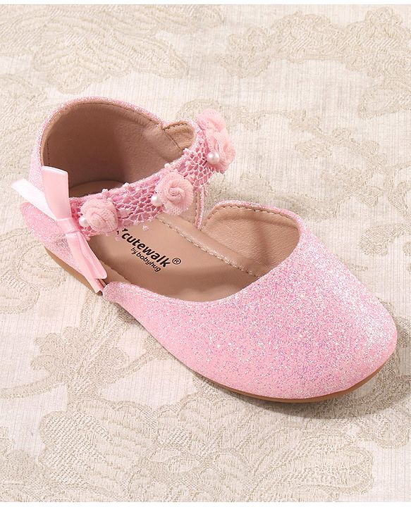 Cute Walk by Babyhug Velcro Closure Bellies with Lace Floral & Pearl Detailing - Pink