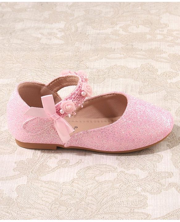 Cute Walk by Babyhug Velcro Closure Bellies with Lace Floral & Pearl Detailing - Pink
