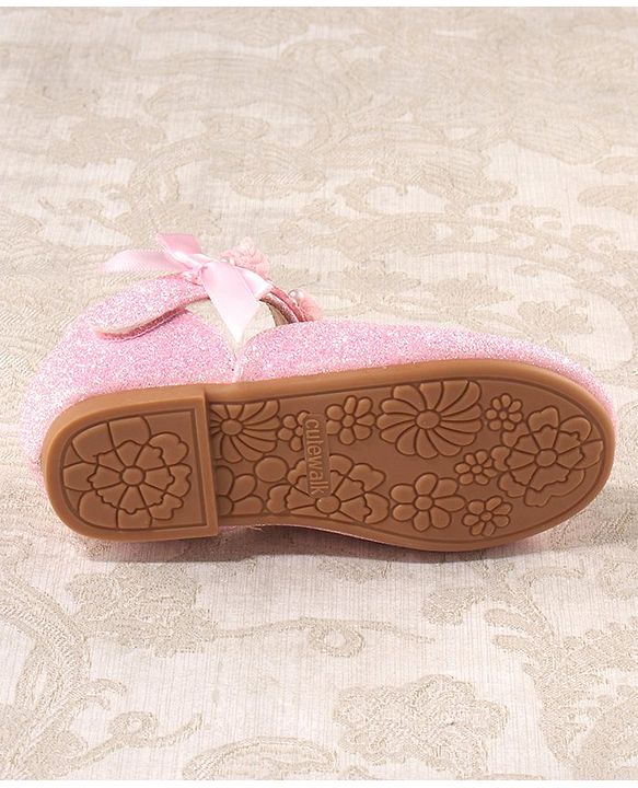 Cute Walk by Babyhug Velcro Closure Bellies with Lace Floral & Pearl Detailing - Pink