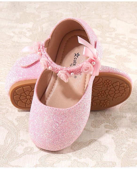 Cute Walk by Babyhug Velcro Closure Bellies with Lace Floral & Pearl Detailing - Pink