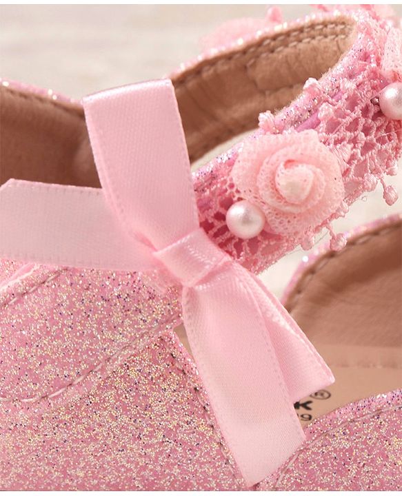Cute Walk by Babyhug Velcro Closure Bellies with Lace Floral & Pearl Detailing - Pink