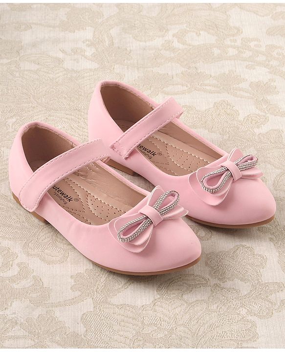 Cute Walk by Babyhug Studded & Bow Applique Bellies with Velcro Closure - Pink