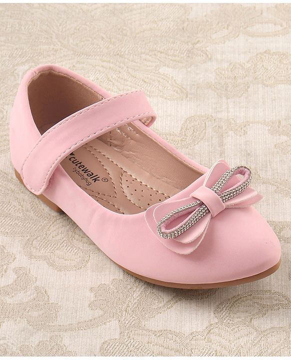 Cute Walk by Babyhug Studded & Bow Applique Bellies with Velcro Closure - Pink