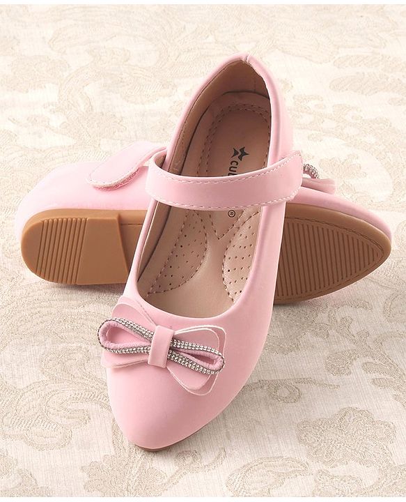 Cute Walk by Babyhug Studded & Bow Applique Bellies with Velcro Closure - Pink