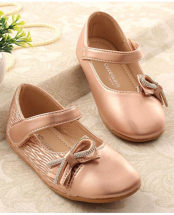 Cute Walk by Babyhug Studded Bellies with Bow Applique & Velcro Closure - Rose Gold