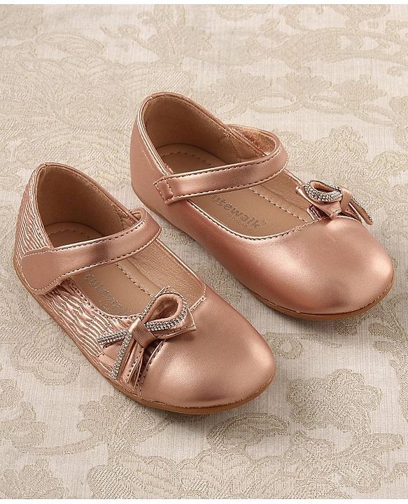 Cute Walk by Babyhug Studded Bellies with Bow Applique & Velcro Closure - Rose Gold