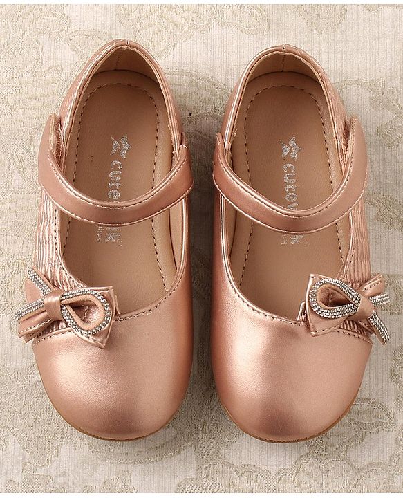 Cute Walk by Babyhug Studded Bellies with Bow Applique & Velcro Closure - Rose Gold