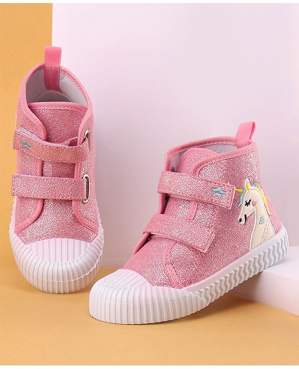 Cute Walk by Babyhug Velcro Closure Casual Shoes Unicorn Embroidery - Pink