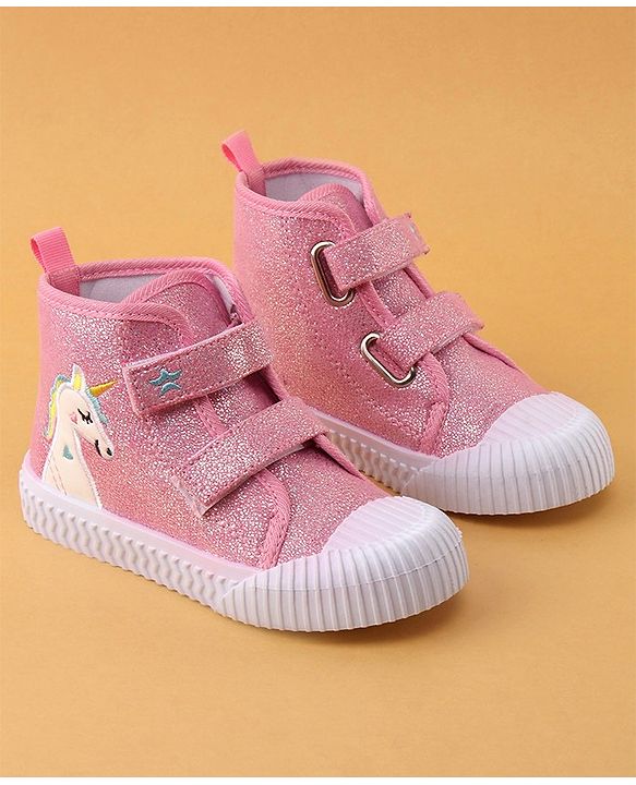 Cute Walk by Babyhug Velcro Closure Casual Shoes Unicorn Embroidery - Pink