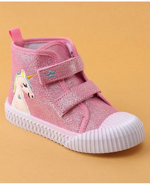 Cute Walk by Babyhug Velcro Closure Casual Shoes Unicorn Embroidery - Pink
