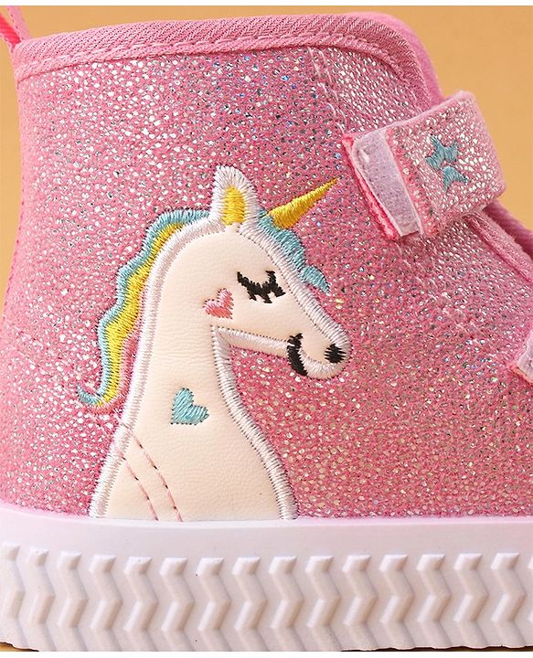 Cute Walk by Babyhug Velcro Closure Casual Shoes Unicorn Embroidery - Pink