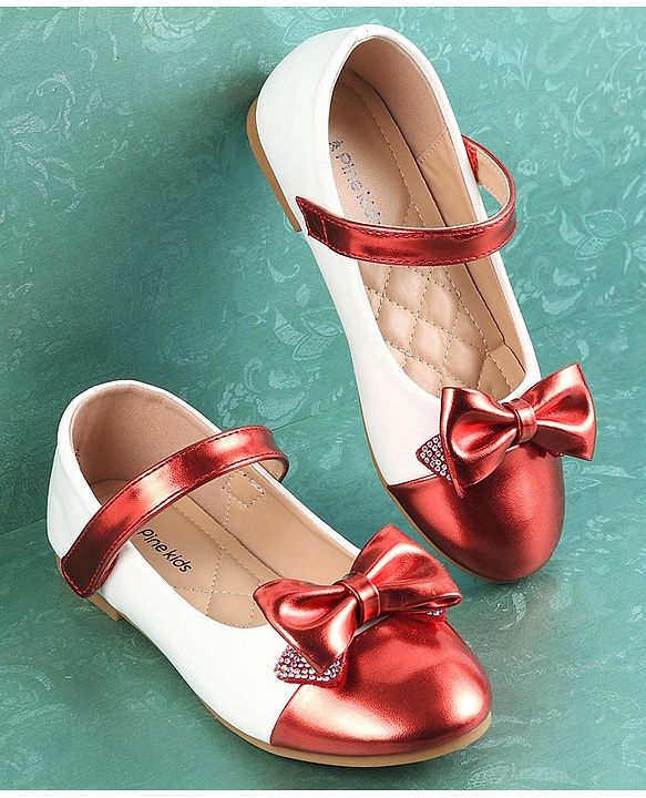 Pine Kids Velcro Closure Bellies with Bow Applique - Red