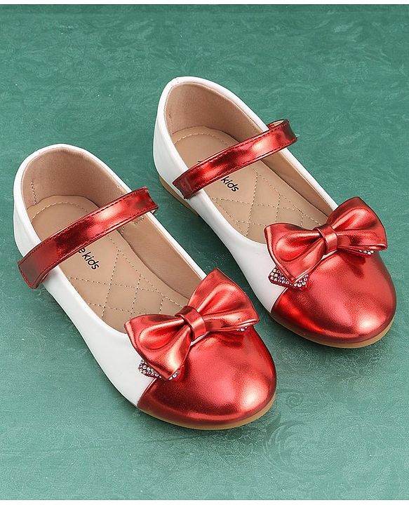 Pine Kids Velcro Closure Bellies with Bow Applique - Red