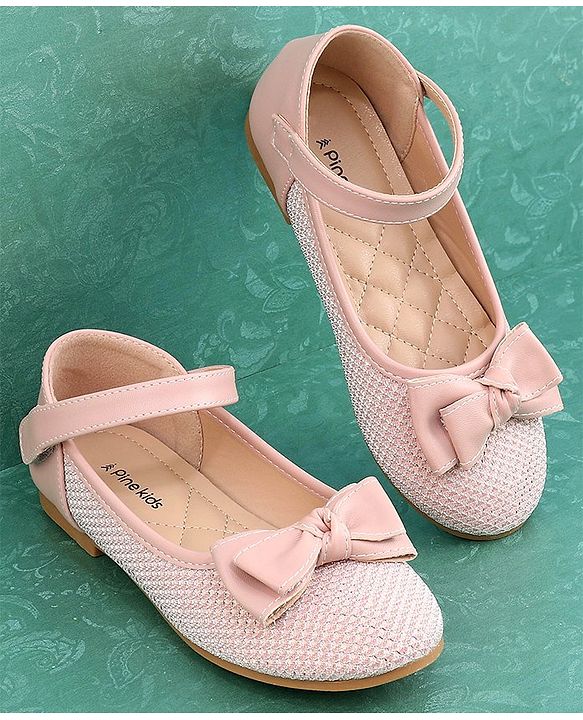 Pine Kids Textured & Bow Applique Bellies  with Velcro Closure - Pink