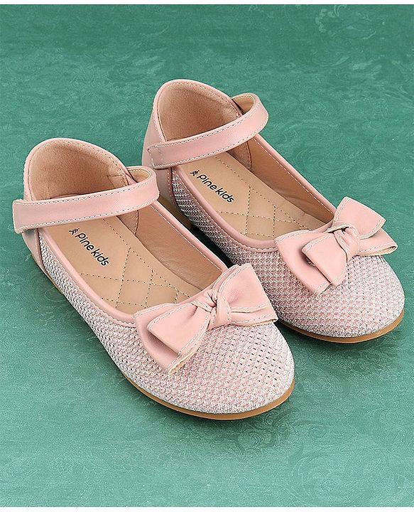 Pine Kids Textured & Bow Applique Bellies  with Velcro Closure - Pink