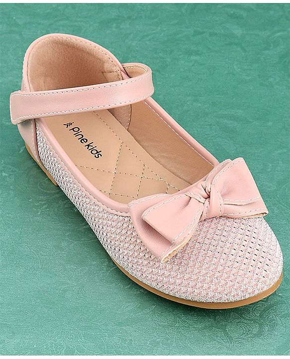 Pine Kids Textured & Bow Applique Bellies  with Velcro Closure - Pink