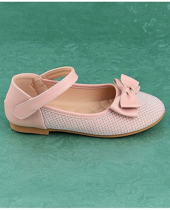 Pine Kids Textured & Bow Applique Bellies  with Velcro Closure - Pink
