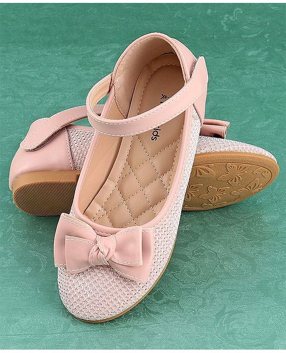 Pine Kids Textured & Bow Applique Bellies  with Velcro Closure - Pink