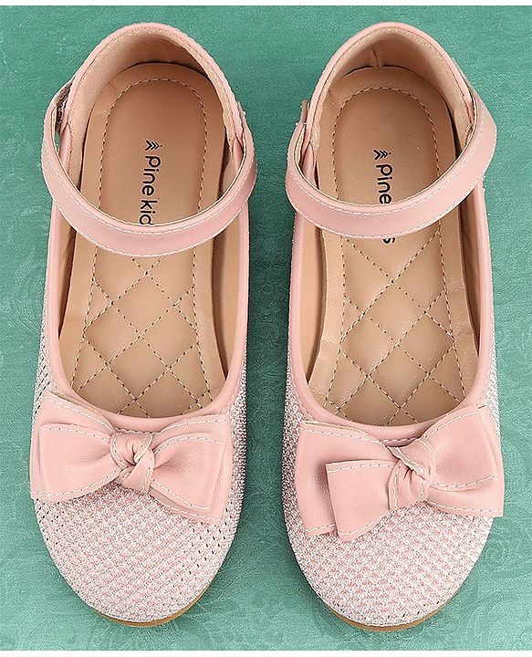 Pine Kids Textured & Bow Applique Bellies  with Velcro Closure - Pink