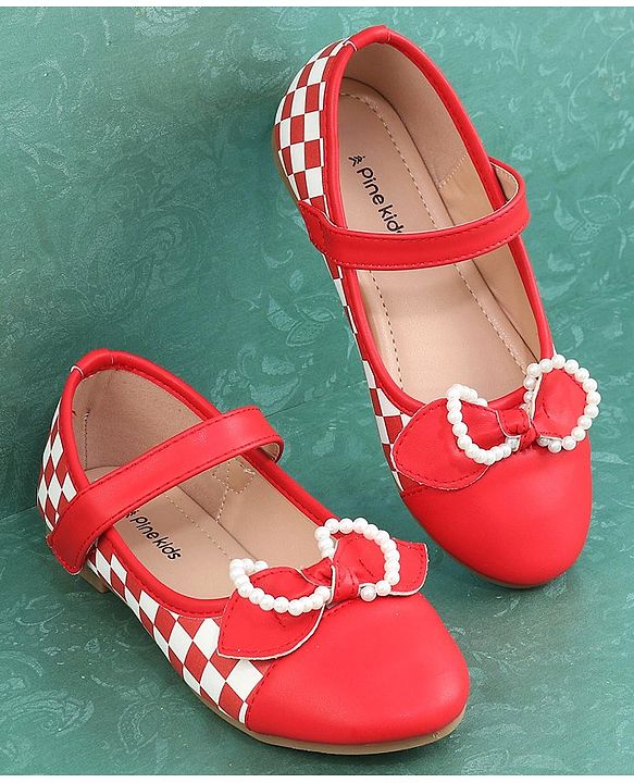 Pine Kids Bellies with Bow Applique & Velcro Closure - Red