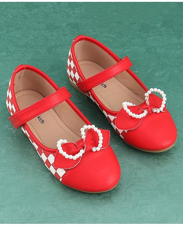 Pine Kids Bellies with Bow Applique & Velcro Closure - Red