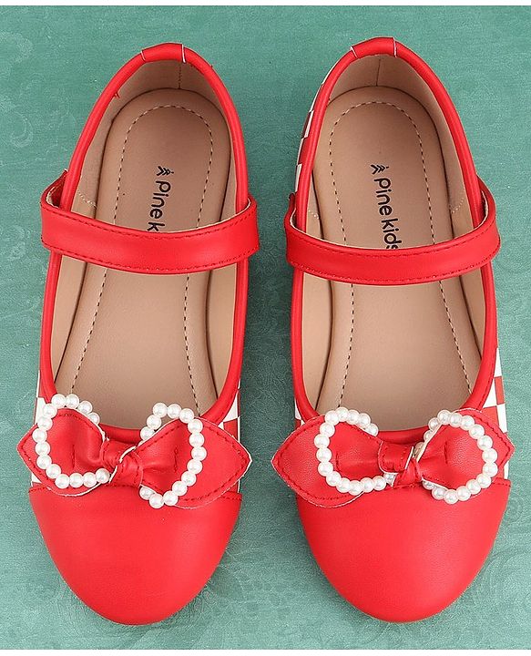 Pine Kids Bellies with Bow Applique & Velcro Closure - Red