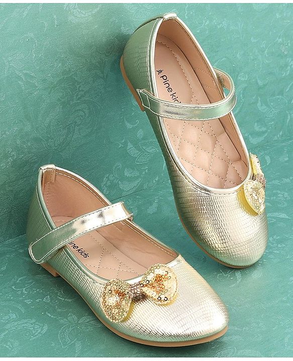 Pine Kids Velcro Closure Bellies with Bow Applique - Golden