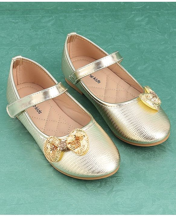 Pine Kids Velcro Closure Bellies with Bow Applique - Golden