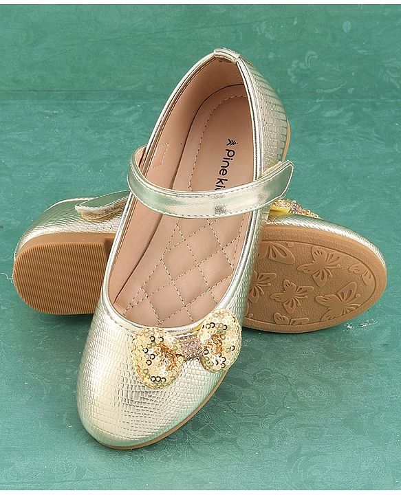 Pine Kids Velcro Closure Bellies with Bow Applique - Golden