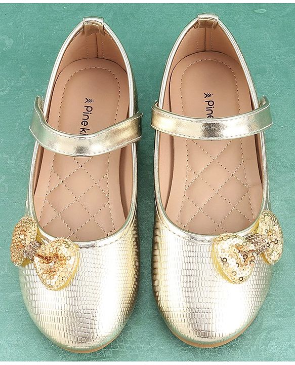Pine Kids Velcro Closure Bellies with Bow Applique - Golden