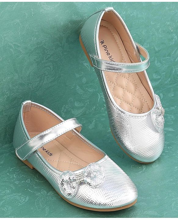 Pine Kids Velcro Closure Bellies with Bow Applique - Silver