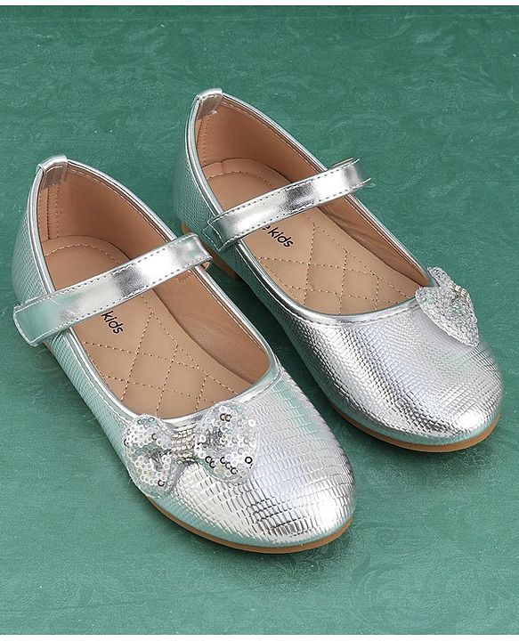 Pine Kids Velcro Closure Bellies with Bow Applique - Silver