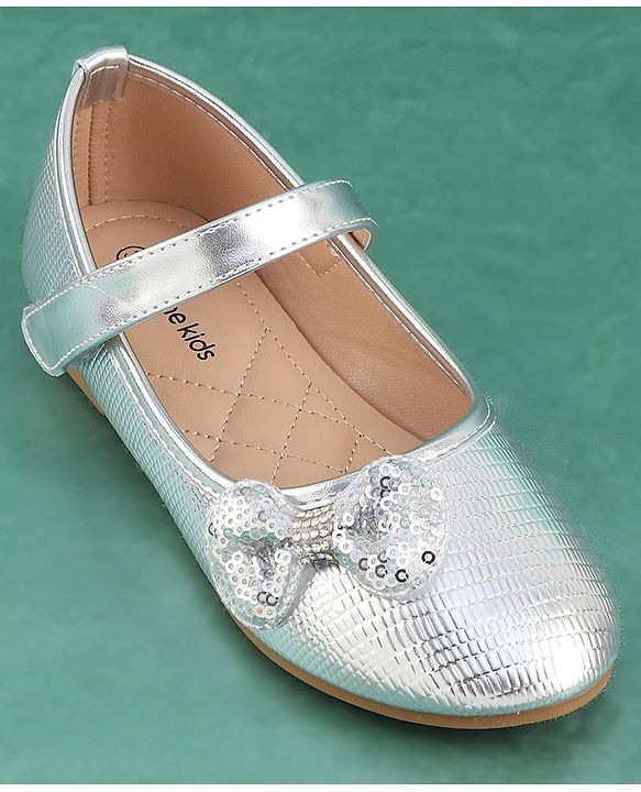 Pine Kids Velcro Closure Bellies with Bow Applique - Silver