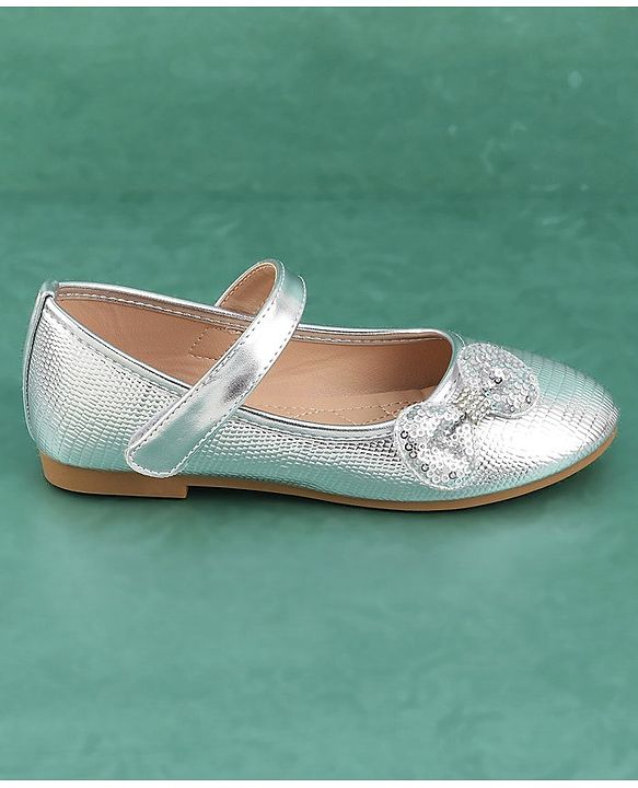 Pine Kids Velcro Closure Bellies with Bow Applique - Silver