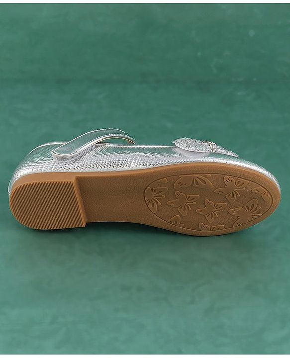 Pine Kids Velcro Closure Bellies with Bow Applique - Silver