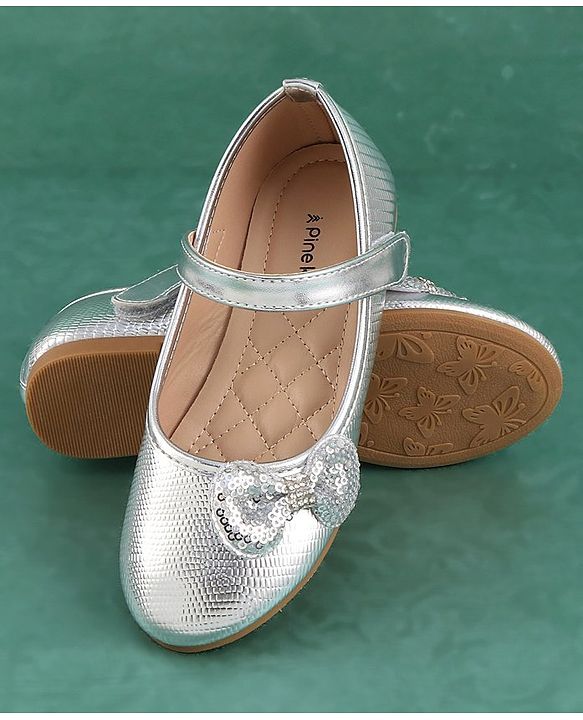 Pine Kids Velcro Closure Bellies with Bow Applique - Silver