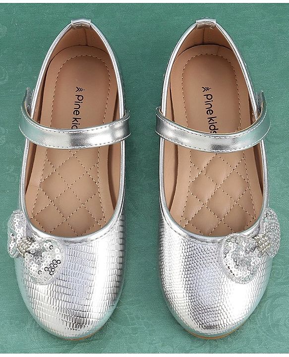 Pine Kids Velcro Closure Bellies with Bow Applique - Silver