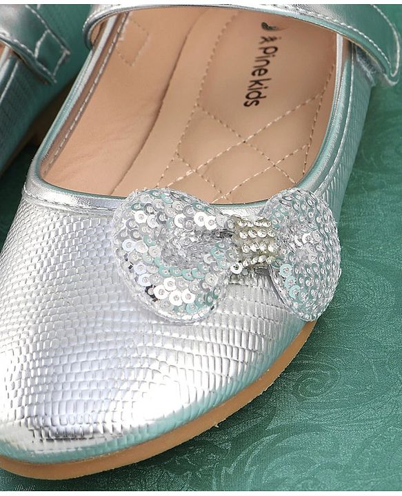 Pine Kids Velcro Closure Bellies with Bow Applique - Silver