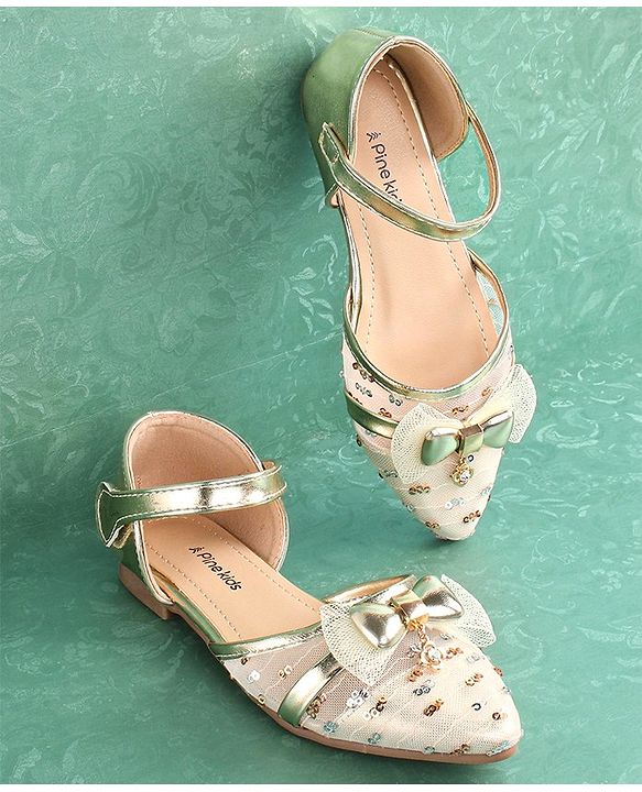 Pine Kids Buckled Bellies with Bow & Sequine Detailing - Golden