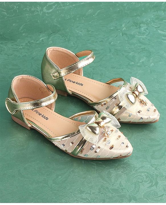 Pine Kids Buckled Bellies with Bow & Sequine Detailing - Golden