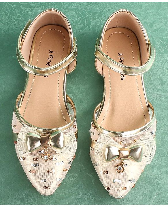 Pine Kids Buckled Bellies with Bow & Sequine Detailing - Golden
