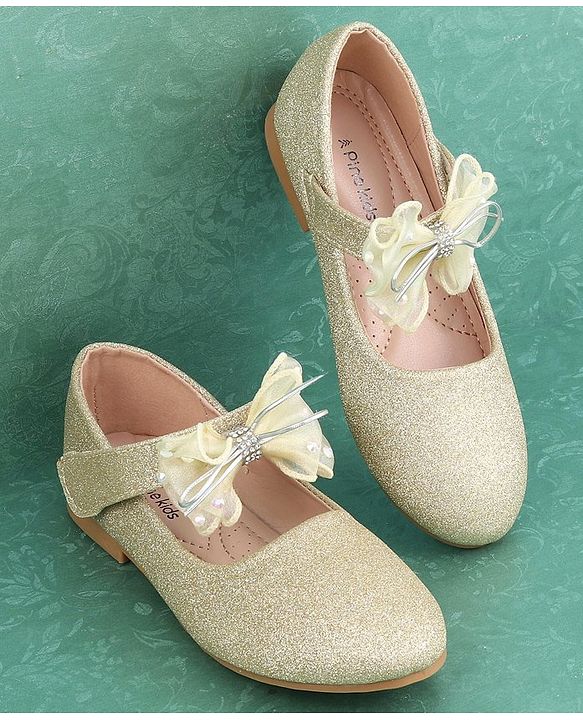 Pine Kids Velcro Closure Bellies with Bow Applique - Golden