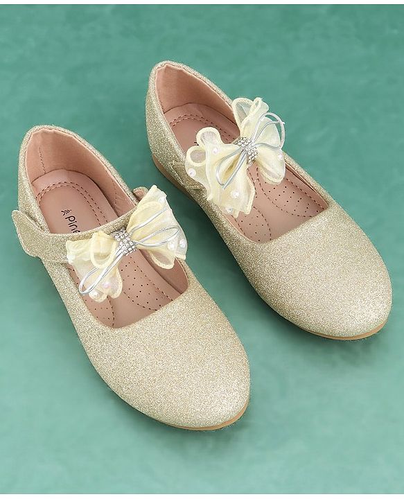 Pine Kids Velcro Closure Bellies with Bow Applique - Golden