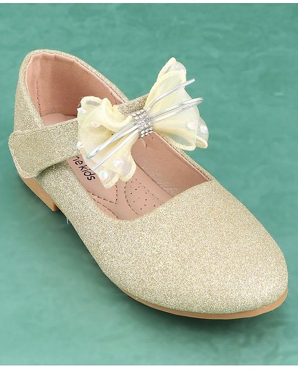 Pine Kids Velcro Closure Bellies with Bow Applique - Golden