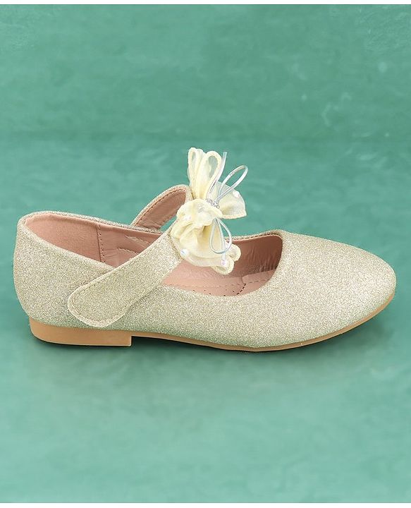 Pine Kids Velcro Closure Bellies with Bow Applique - Golden