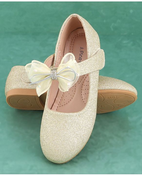 Pine Kids Velcro Closure Bellies with Bow Applique - Golden