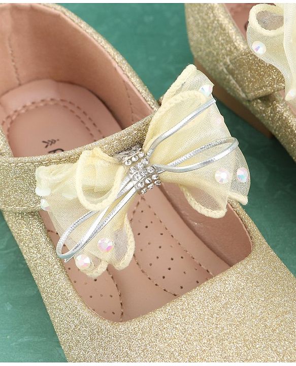 Pine Kids Velcro Closure Bellies with Bow Applique - Golden
