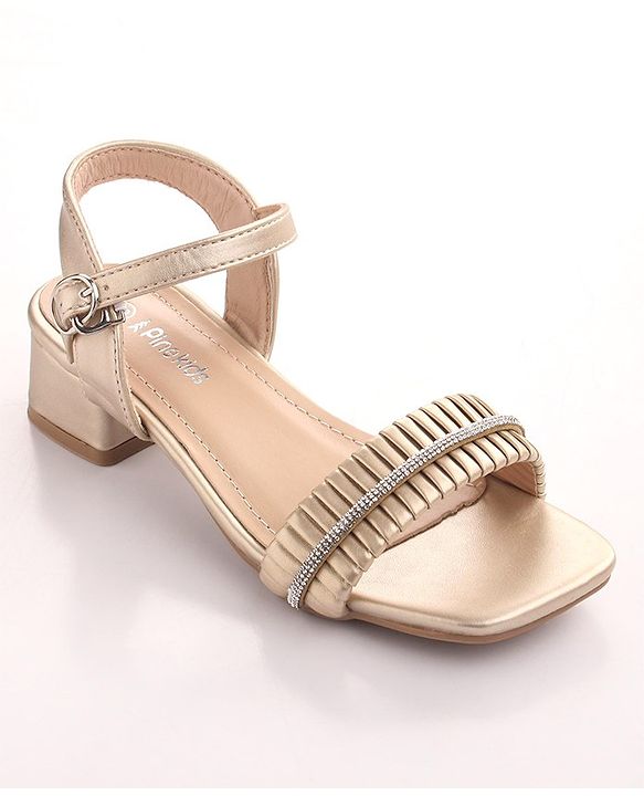 Pine Kids Sandals With Buckle Closure & Crystal Detailing - Golden