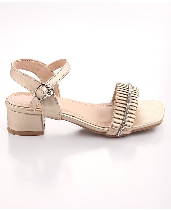 Pine Kids Sandals With Buckle Closure & Crystal Detailing - Golden